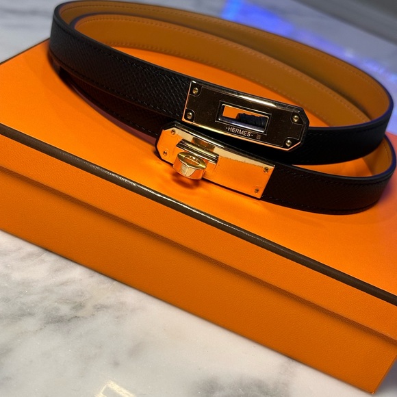 Hermès Kelly 18 Black and Rose Gold Belt